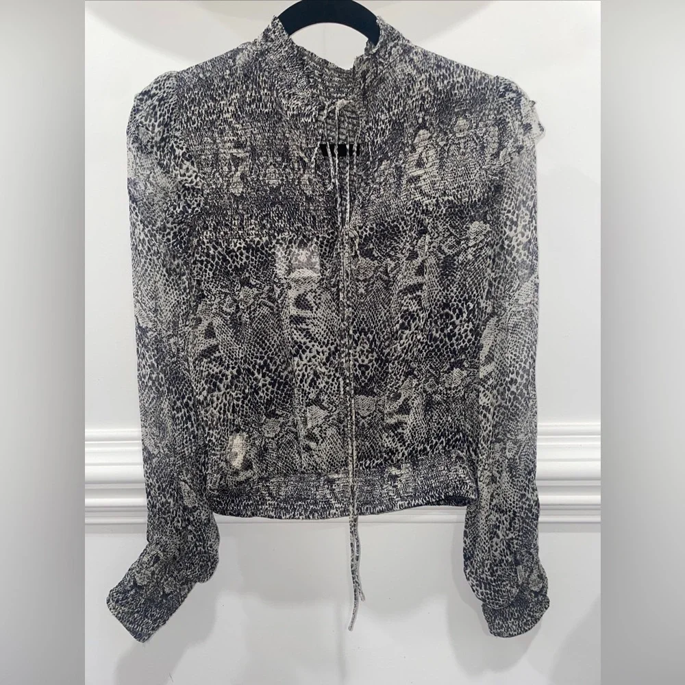 Free People Roma Blouse Snake Size S  Double Tie Back Smocking